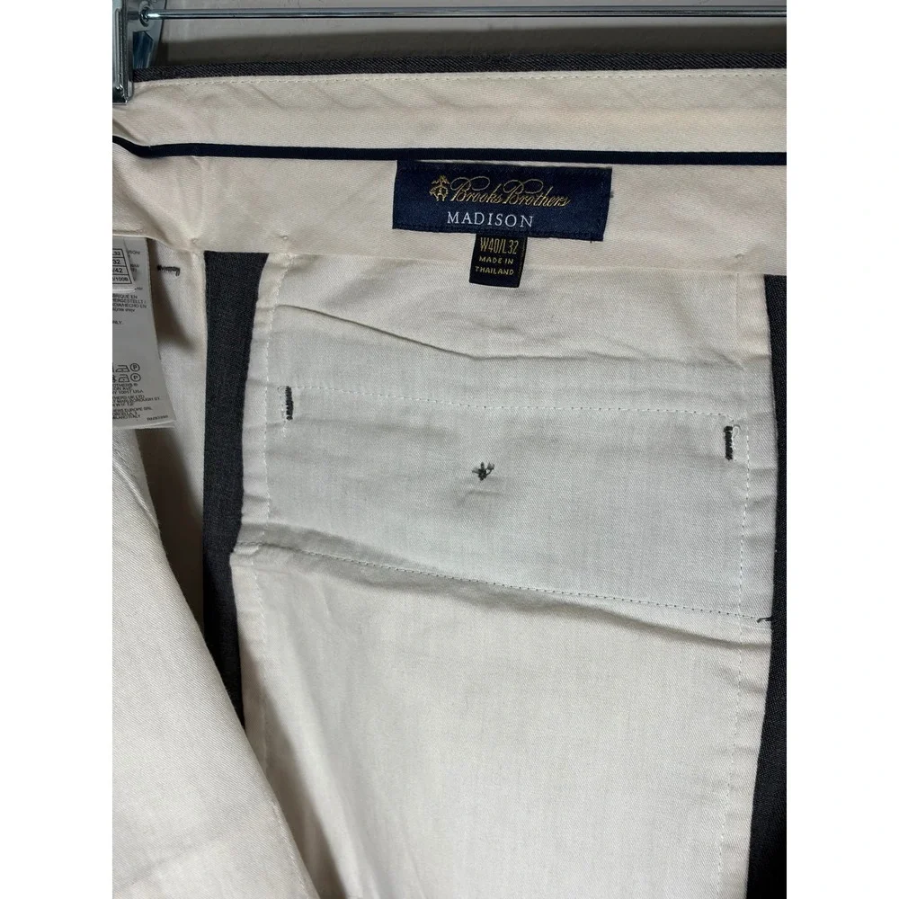Brooks Brothers Madison Mens Gray Wool Dress Pants 40x32 Flat Front Trousers